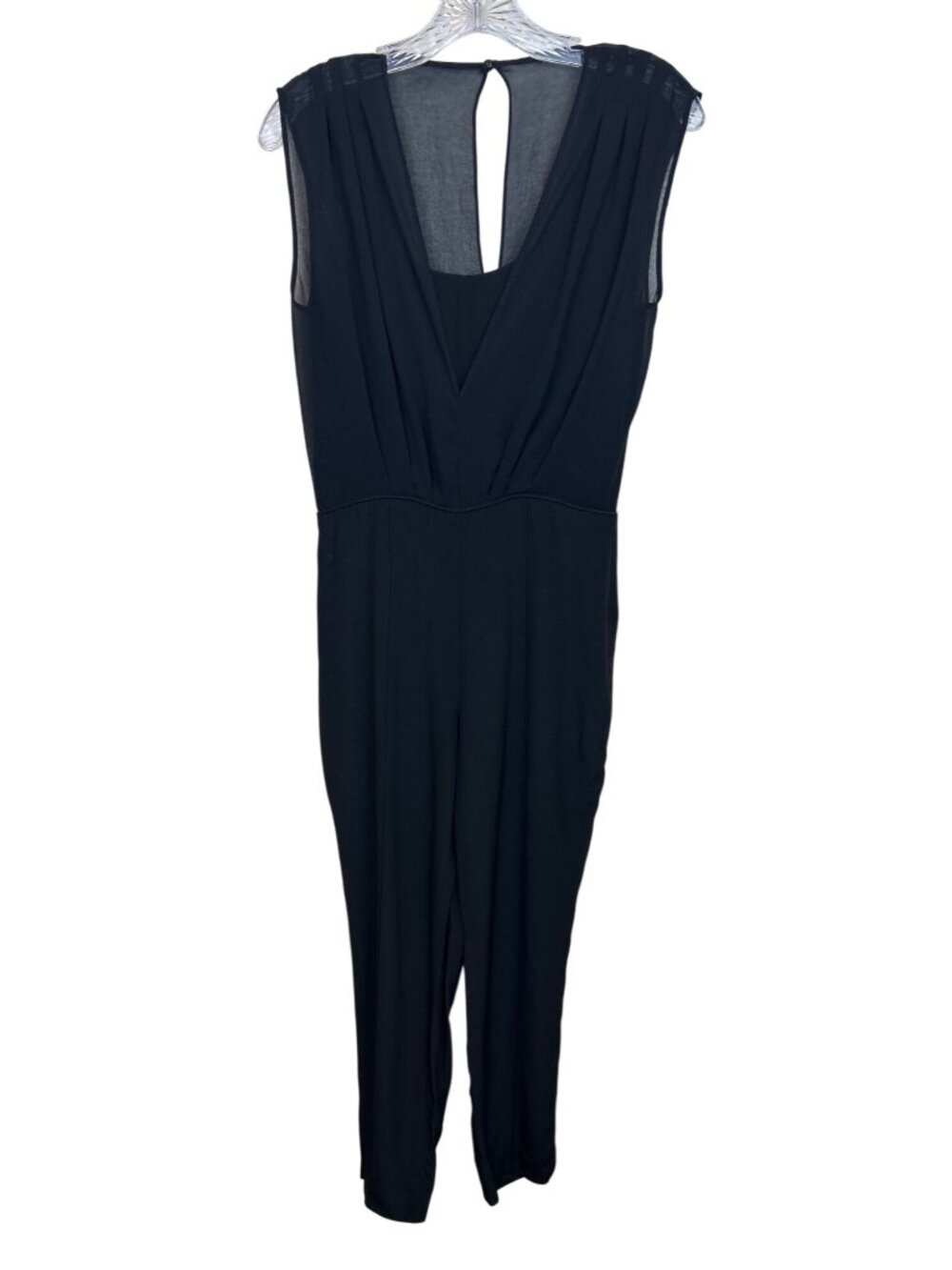 Reiss Sz 4 Black Sheer V Neck Sleeveless Jumpsuit Keyhole Back Minimalist Chic